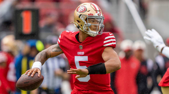 Trey Lance could be available for trade after the 49ers named Sam Darnold the backup quarterback to Brock Purdy.